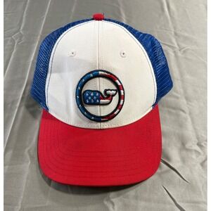 Vineyard Vines Mens American Flag Whale Logo Trucker Hat Red White Blue Snapback